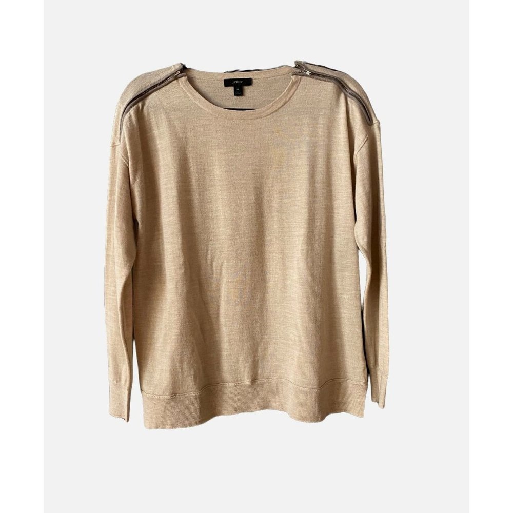 J. Crew Women's 100% Merino Wool Beige Long Sleeve Top Sweater Size Medium